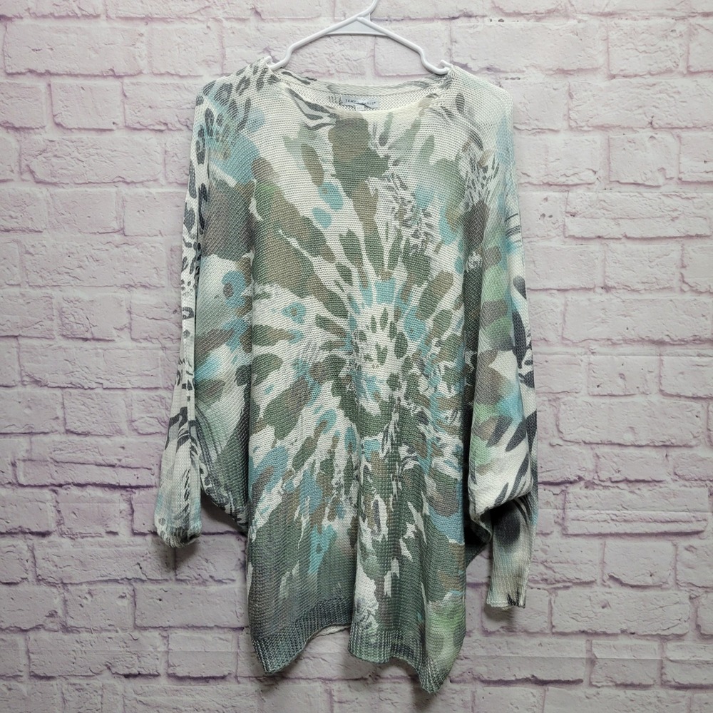 Temple Paris Tie Dye Print Knit Sweater Siz M/L Bat Wing Sleeves Oversized Baggy